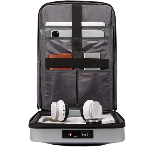 Laptop backpack, waterproof, unisex bag, with plastic case, anti-theft system, USB and USB-C charging port, suitcase attachment system - Img 7