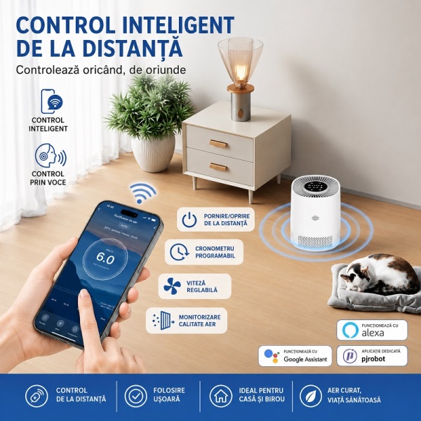 Purificator Aer Filtru HEPA cu WiFi - Elimină 99,97% din Praf, Polen, Fum, Păr de Animale - Img 4