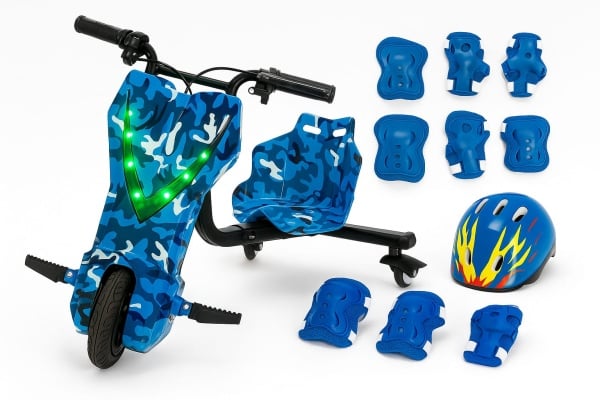 Trotinetă electrică pentru copii - Drift,3 viteze, Scaun reglabil, 8 inch, Cheie pornire pentru derapaje cu luminițe distractive, Muzică, Bluetooth