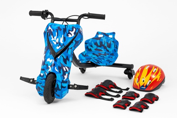 Set complet trotinetă drift albastră cu echipament de protecție pentru copii - Flytec™