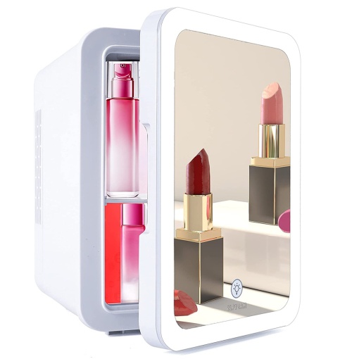 Mini frigider de 8L cu oglinda si lumina LED, cosmetice cu funcție de încălzire/răcire