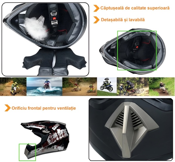 Cască Cross PANTHER - full face pentru Motociclete, Dirt Bike, MX/Enduro, Atv, Mărime M, L, XL, Trotinetă Electrică - Flytec™