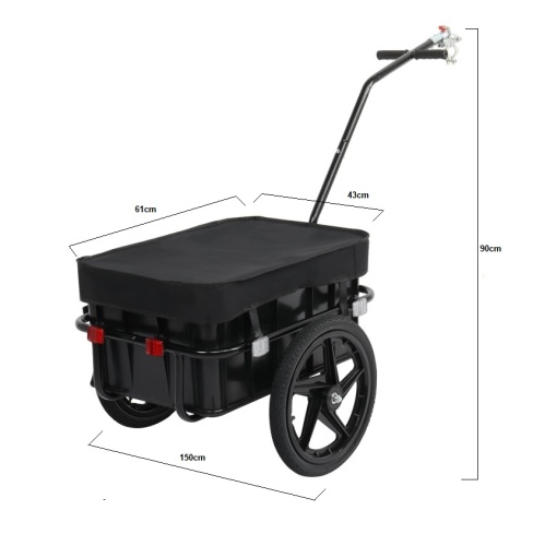 Detachable bicycle trailer, cargo trolley, steel frame, reflective elements, black - Img 6