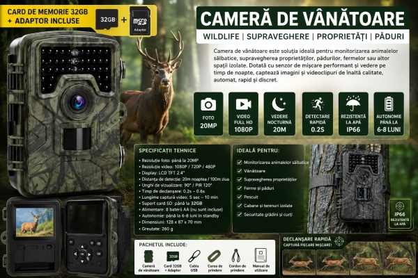 Hidden camera for hunting, wildlife, property surveillance, forests, isolated spaces, SD card, display - Img 2