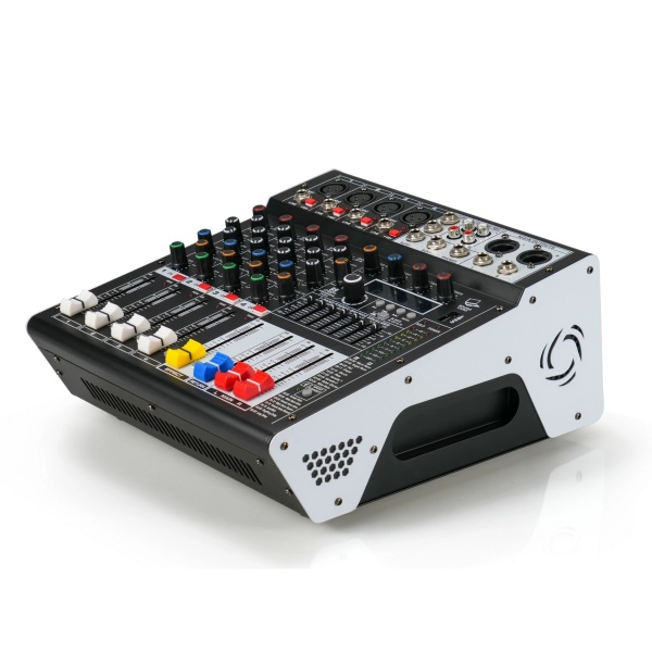 Mixer audio DJ profesional DenisNetwork cu efecte DSP, Bluetooth și USB – diagramă conexiuni intrări XLR și ieșiri boxe stereo