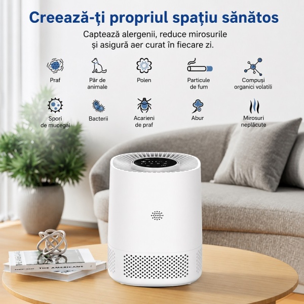 Purificator Aer Filtru HEPA cu WiFi - Elimină 99,97% din Praf, Polen, Fum, Păr de Animale - Img 11