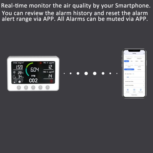 Smart 7'' CO2 Air Quality Monitor - WIFI Control Carbon Dioxide Sensor Tester, TUYA App - Img 6