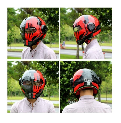 Casca Moto Full-Face/Integrala - Iron Man Rosu/Negru Mat, Marimi: M, L, XL - Flytec™