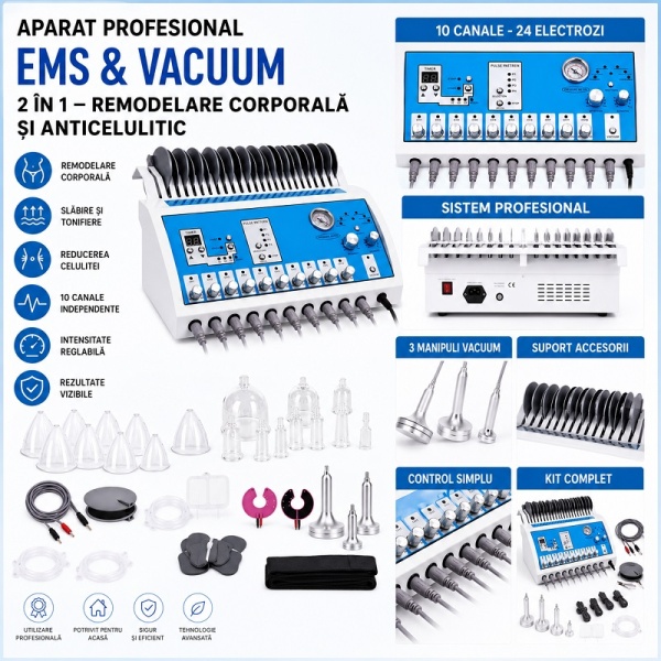 Aparat Profesional EMS &amp; Vacuum 2 în 1 – Remodelare Corporală, Tonifiere și Anticelulitic - Img 4