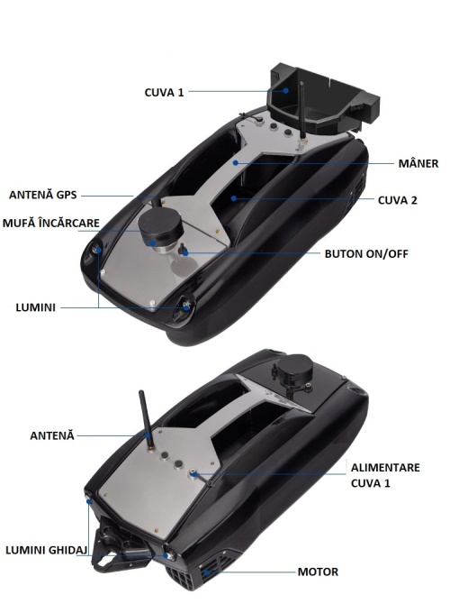 Barcă/Navomodel de pescuit cu GPS pentru plantat momeala / nadit / momit la crap cu telecomandă Dittom Bonaboat 2 , 2 cuve, 2 motoare, baterie 10800mAh - Img 3