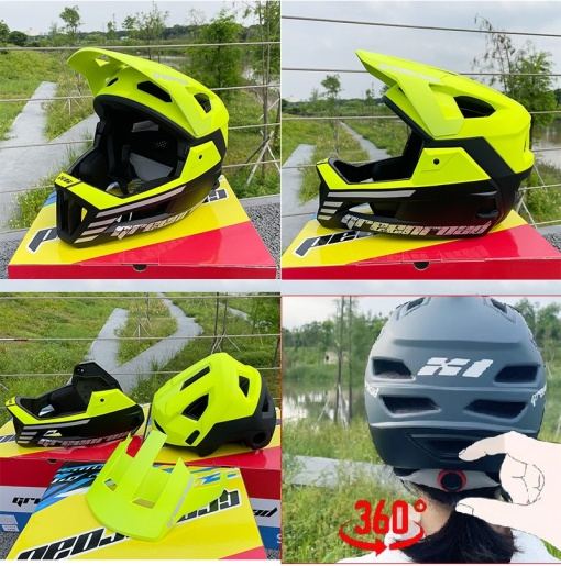 Set cască de bicicletă, MTB, Enduro Full Face Verde Fosforescent/Negru