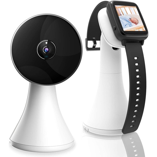 Cameră supraveghere bebeluși cu ecranul pe ceas - Baby monitor cu monitorizare wireless, infraroșu, vedere nocturnă, senzor temperatură, cântece de leagăn