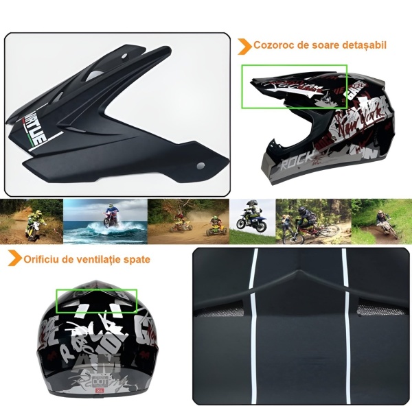 Cască Cross PANTHER - full face pentru Motociclete, Dirt Bike, MX/Enduro, Atv, Mărime M, L, XL, Trotinetă Electrică - Flytec™