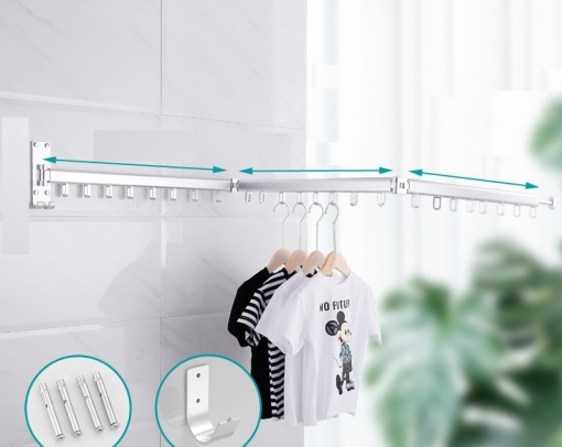 Foldable hanger rack 200 cm, 24 hangers, durable and resistant, adjustable, 180° rotation, made of aluminum, gray - Img 7