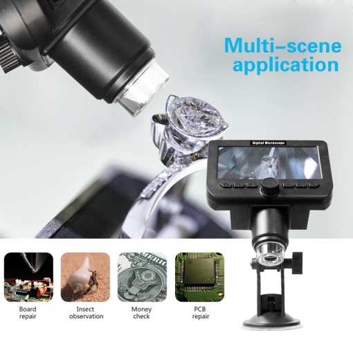 FullHD Digital Microscope with 1-600X magnification with its own screen and 3.6 Mp 8 LED camera, for electronics repairs, jewelers, medical analyses - Img 6