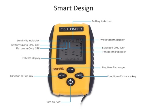 Portable Sonar Fish Finder with LCD screen, for fishing, for locating fish, determining water depth at sea, lake, river or pond - Img 6