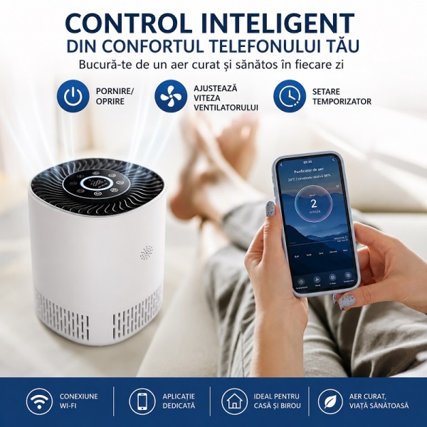 Purificator Aer Filtru HEPA cu WiFi – Elimină 99,97% din Praf, Polen, Fum, Păr de Animale - Img 8
