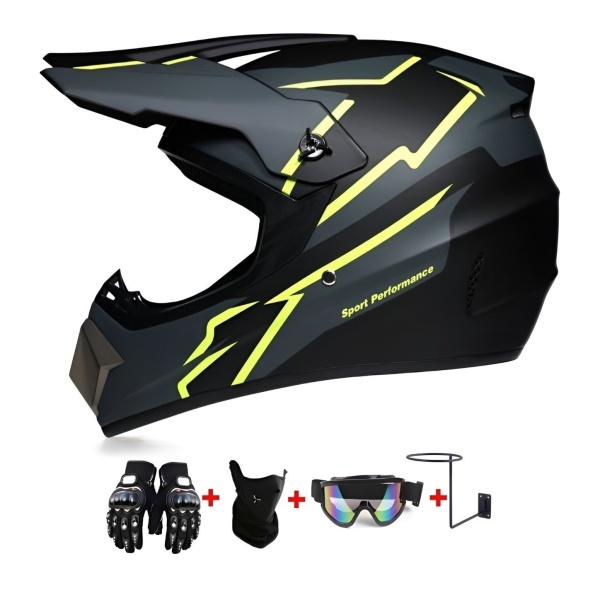 Set Cască Cross Adrenaline MX cu Mănuși, Ochelari, Cagulă și Suport de Perete pentru Motociclete, Dirt Bike, Enduro, Atv, Mărime S, M, L, XL - Flytec™
