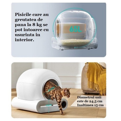 Smart Automatic Cat Litter Box, Self-Cleaning System, UV Sterilization, Deep-Clean Ambient Sensors, Tuya App, Infrared, Touch Screen, Silent, 9L - Img 4