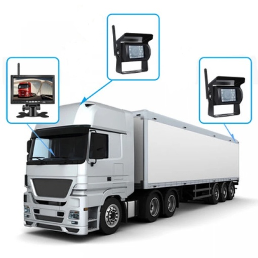 Kit supraveghere wireless cu cameră și display de 7inch; 12V~24V, cu 2 camere pentru Camioane, Autocare, Bus-uri