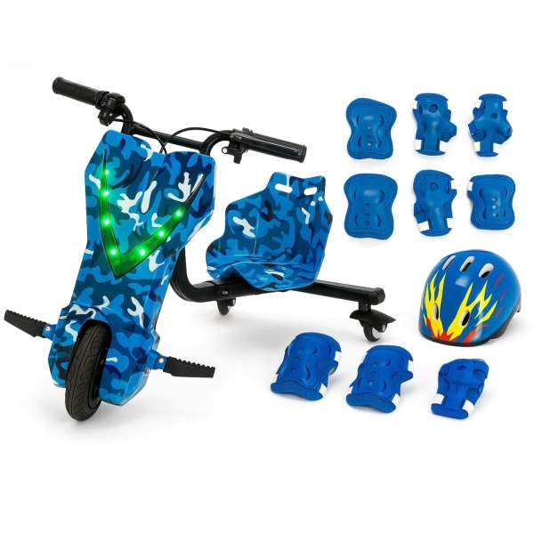 Trotinetă drift albastră pentru copii cu set protecții genunchi și coate inclus - Flytec™