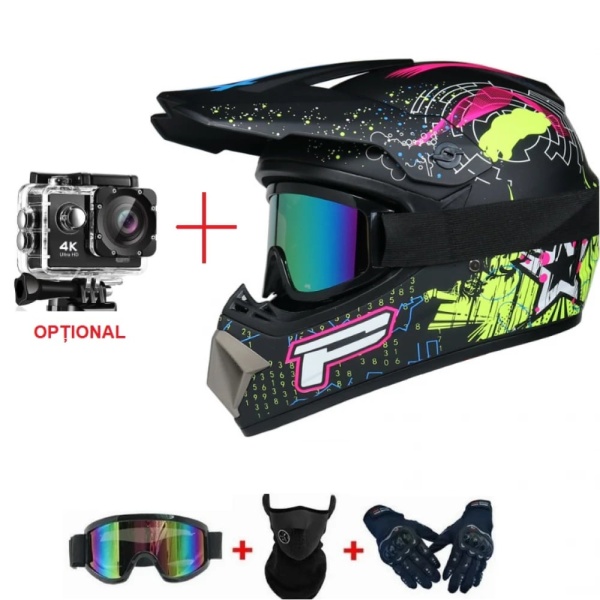 Cască Cross Inferno X cu Mănuși, Ochelari și Cagulă și Suport de Perete pentru Motociclete, Enduro, Atv, Bicicletă - Flytec™