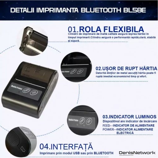 Мини мобилен принтер, преносим с Bluetooth, USB, с 58 мм термохартия, за телефон - Img 9