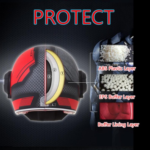 Мотоциклетна каска Iron Man с пълно лице, червена/матово черна, размери: M, L, XL - Flytec™ - Img 5