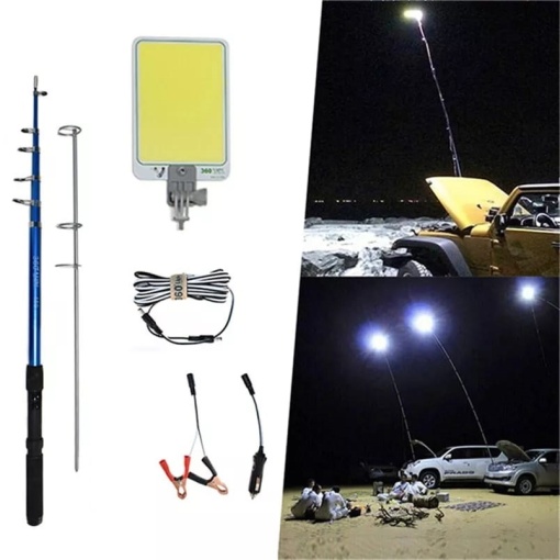 5m telescopic LED fishing rod lamp for camping, fishing, mountain with 12v 50W power supply, high projector - Img 3