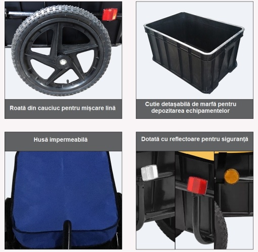 Detachable bicycle trailer, cargo trolley, steel frame, reflective elements, black - Img 8