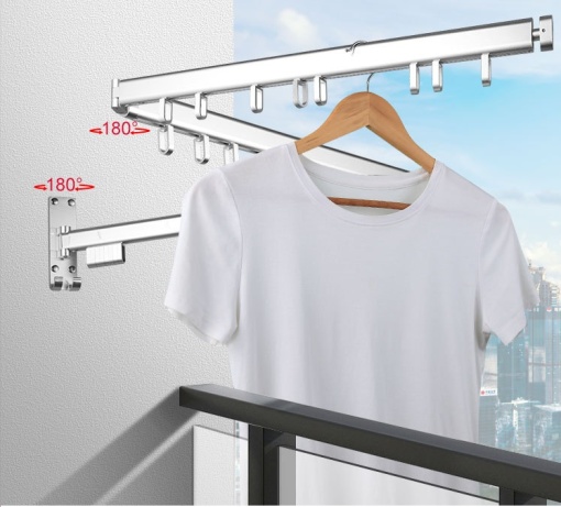Foldable hanger rack 200 cm, 24 hangers, durable and resistant, adjustable, 180° rotation, made of aluminum, gray - Img 8