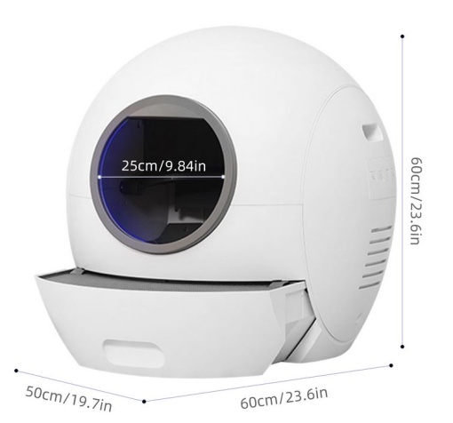 Litieră mare SMART cu curățare automată UV pentru pisici cu control din aplicație mobilă cu afisaj LED, senzor siguranță