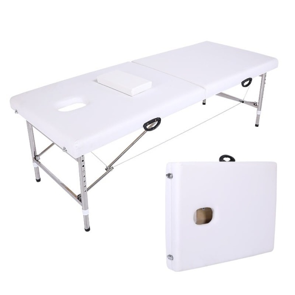 Masă de masaj portabilă albă 180x60 cm pentru extensii gene și masaj