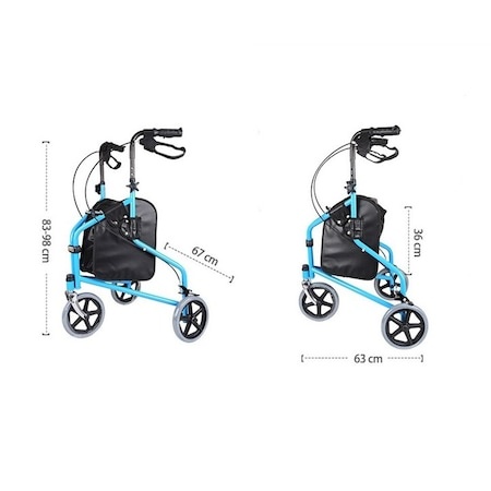 Rolator ortopedic pliabil cu 3 roți, autoblocare și frâne de mână cu geanta de transport, maxim 130 KG, DrDenis - Img 4
