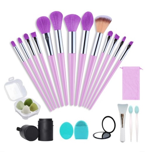 Set profesional de 25piese pentru machiaj, pensule, bureți si oglindă/ Suport elegant perfect pentru organizare/ Accesorii de curățare, ideal pentru o aplicare precisă