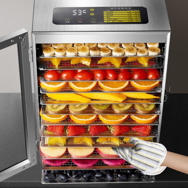 Deshidrator alimentar profesional 45L cu 12 tavi inox 304, control digital si geam transparent pentru monitorizarea procesului de uscare. Solutia ideala pentru conservarea alimentelor naturale fara conservanti si aditivi.