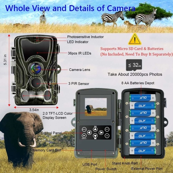 Cameră vânătoare, wildlife, supraveghere proprietăți, păduri, spații izolate, SD card, display