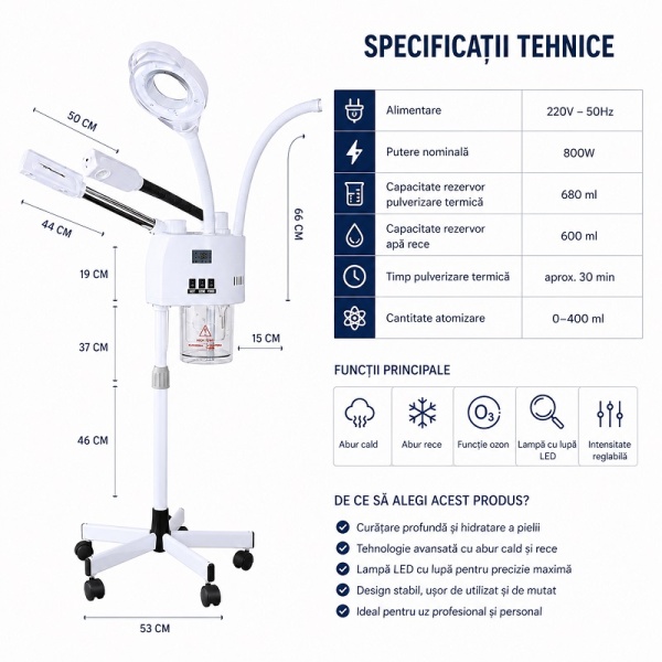 Professional 3-in-1 Facial Steamer – Hot/Cold Steam, Ozone and LED Magnifier - Img 4