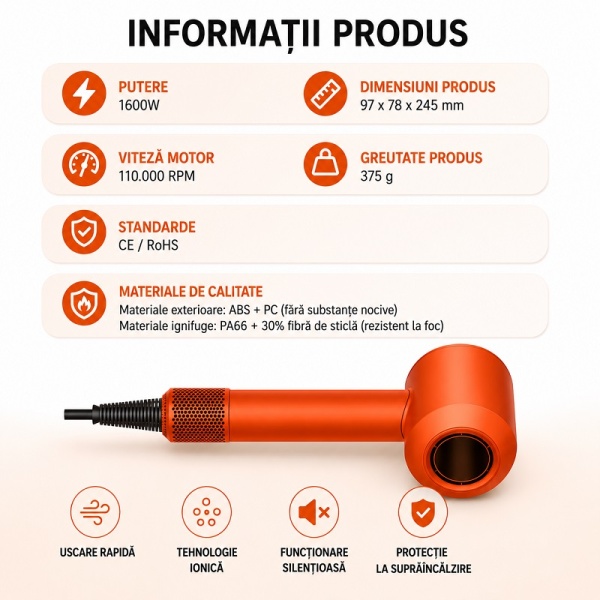 Uscător de păr cu motor digital de mare viteză 110.000 RPM