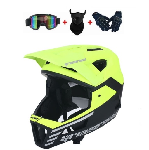 Set cască de bicicletă, MTB, Enduro Full Face Verde Fosforescent/Negru - Flytec™