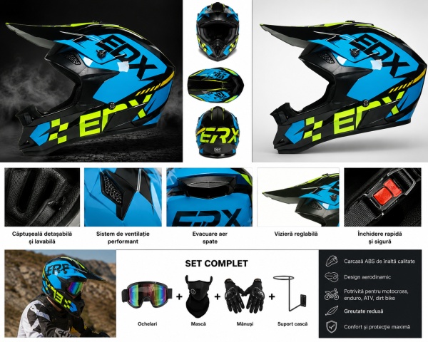Vortex Premium Cross Helmet Set with Gloves, Goggles, Balaclava and Helmet Mount for Motorcycles, Enduro, ATV and Dirt Bike - Flytec™ - Img 3
