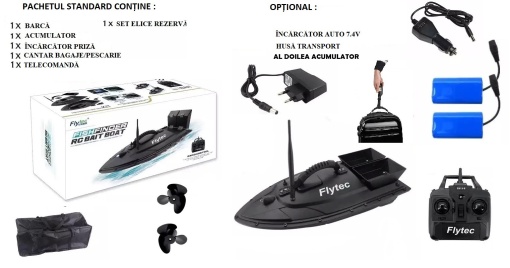 Barcă/Navomodel de pescuit plantat și nădit momeală la crap Flytec D11, 2 cuve, 2 motoare, baterie 5200mAh