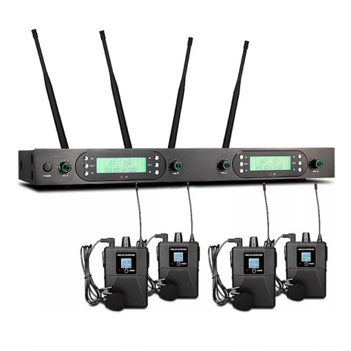 Sistem Profesional 4 Lavaliere Radio Wireless UHF Tip Cască cu Receptor și 200 de Frecvențe Selectabile