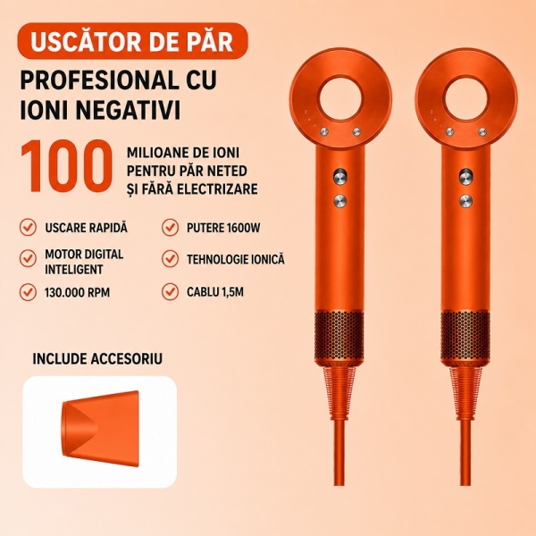 Feon profesional 1600W cu ioni negativi pentru uscare rapidă - DenisNetwork