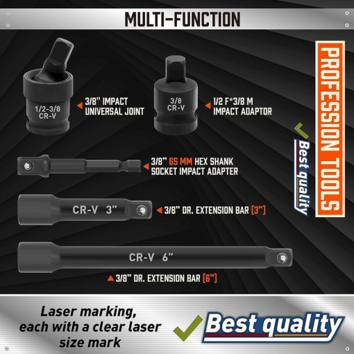 set profesional tubulare impact 3/8 crom vanadiu cu clichet extensii si adaptor DenisNetwork