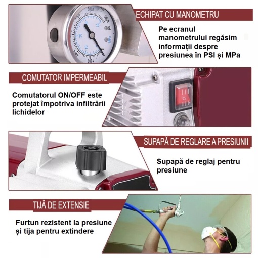 Electric paint spray gun, 3600W, adjustable pressure, Airless, 220V power supply - Img 3