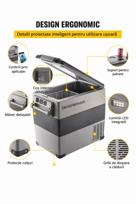 Frigider auto 45l cu compresor cu congelare pentru rulotă, camion, dube 3,5t cu alimentare la brichetă 12-24V, baterii panou solar - Img 4