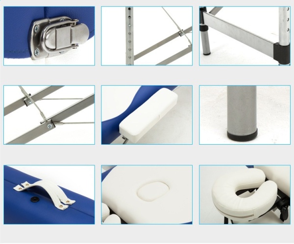Masă masaj premiun, 220 cm x 70 cm cu înălțime reglabilă, Pat masaj ușor, din aluminiu, cu 3 zone, portabil cu husă și toate accesoriile, SPA, cosmetică, tatuaje, aplicare gene - Img 4