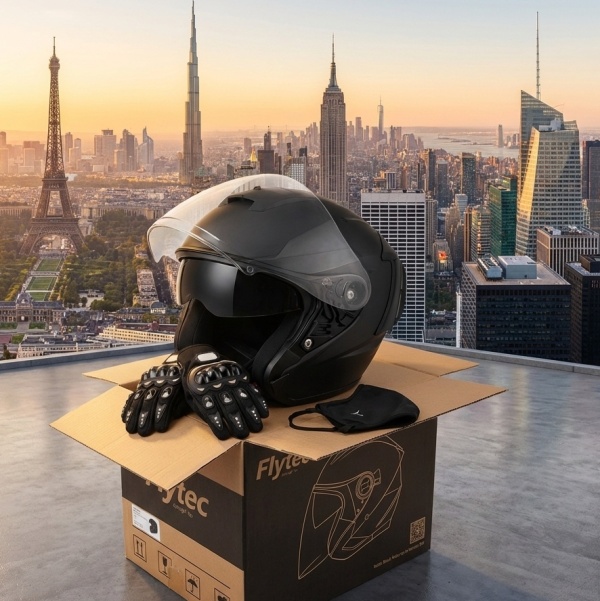 Modular Flip-Up Matte Black Motorcycle Helmet with Double Visor and Ventilation - Full Face Helmet for Scooter and Urban Motorcycle + Gloves and Balaclava - Img 3