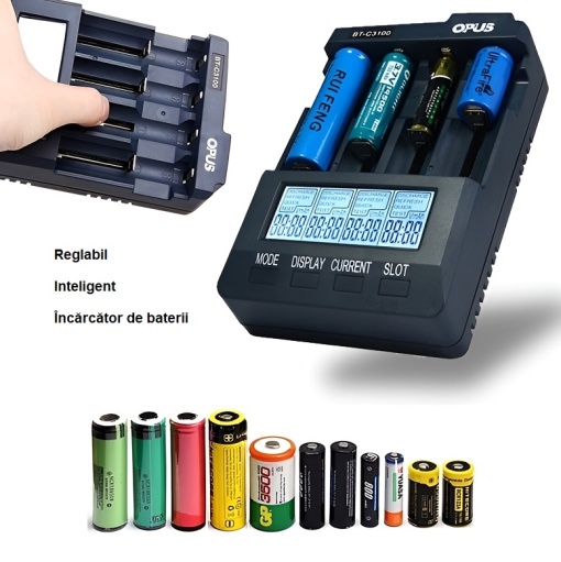 Incarcator inteligent OPUS BT-C3100 compatibil cu acumulatori Li-Ion NiCd NiMH de diverse tipuri